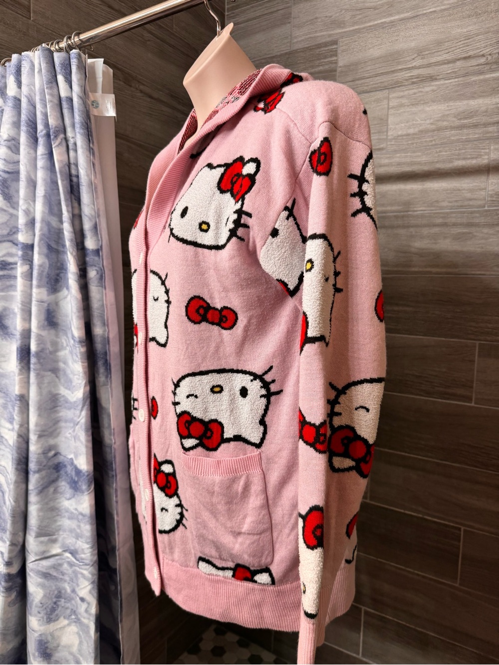 Hello Kitty Face Bow Hooded Cardigan Size L Pink Sanrio - Picture 7 of 9